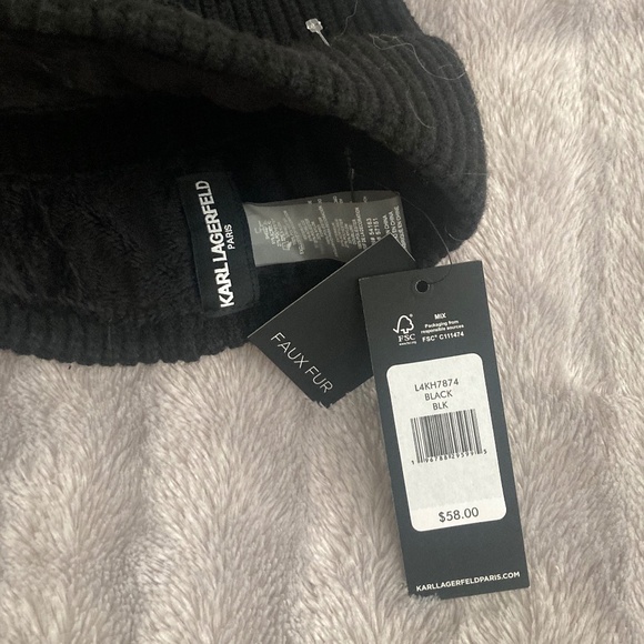 Karl Lagerfeld Beanie - Black - With Pom and Rhinestoned Iconic Logo - NWT - Picture 3 of 3